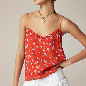 J.Crew Ruffle-trim camisole in brushed daisy-print chiffon Red floral top